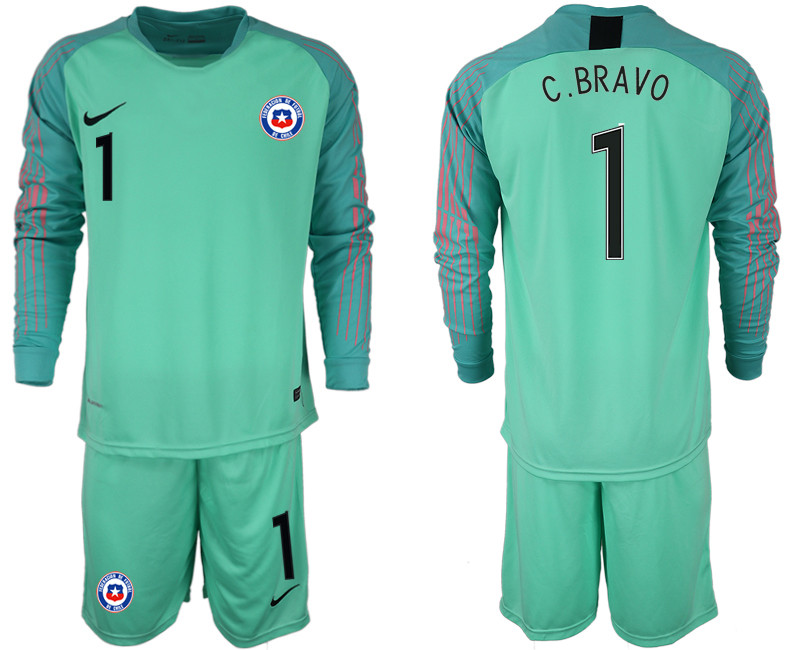 2018 19 Chile 1 C. BRAVO Green Long Sleeve Goalkeeper Soccer Jersey