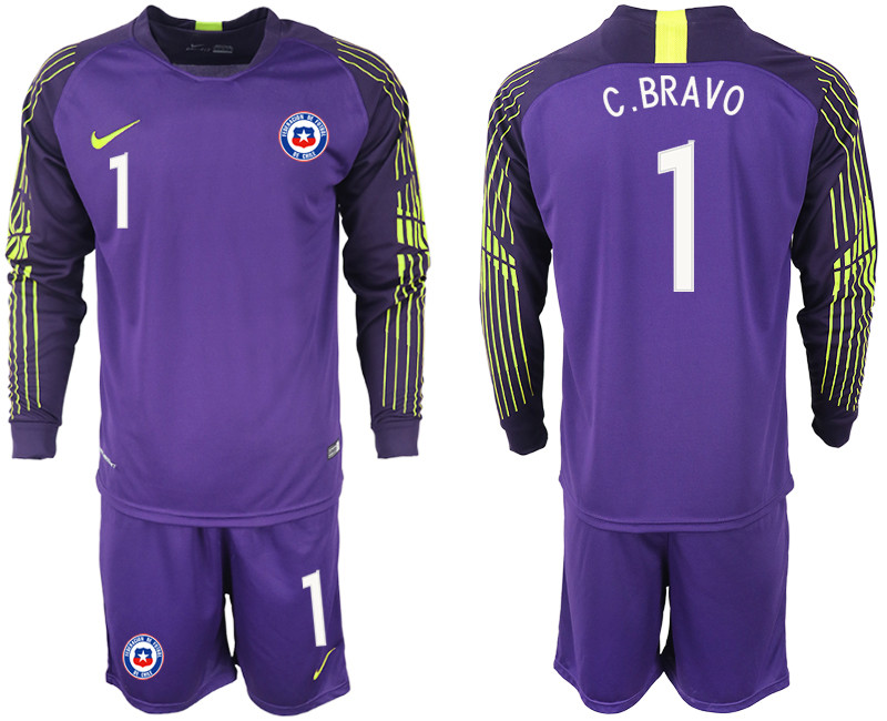 2018 19 Chile 1 C. BRAVO Purple Long Sleeve Goalkeeper Soccer Jersey