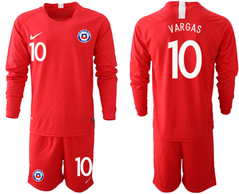 2018 19 Chile 10 VARGAS Home Long Sleeve Soccer Jersey