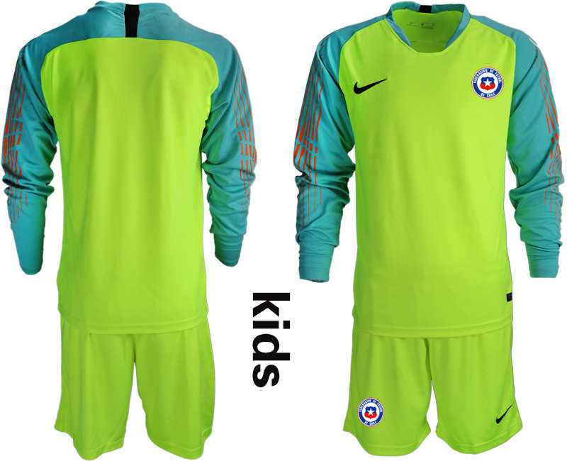 2018 19 Chile Fluorescent Green Youth Long Sleeve Goalkeeper Soccer Jersey