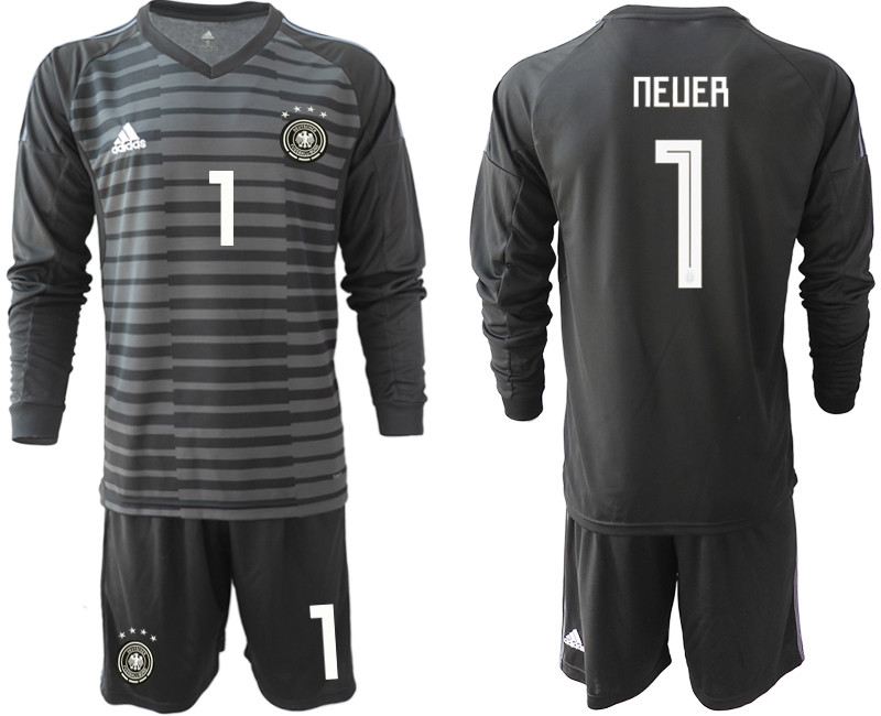 2018 19 Germany 1 NEUER Black Long Sleeve Goalkeeper Soccer Jersey