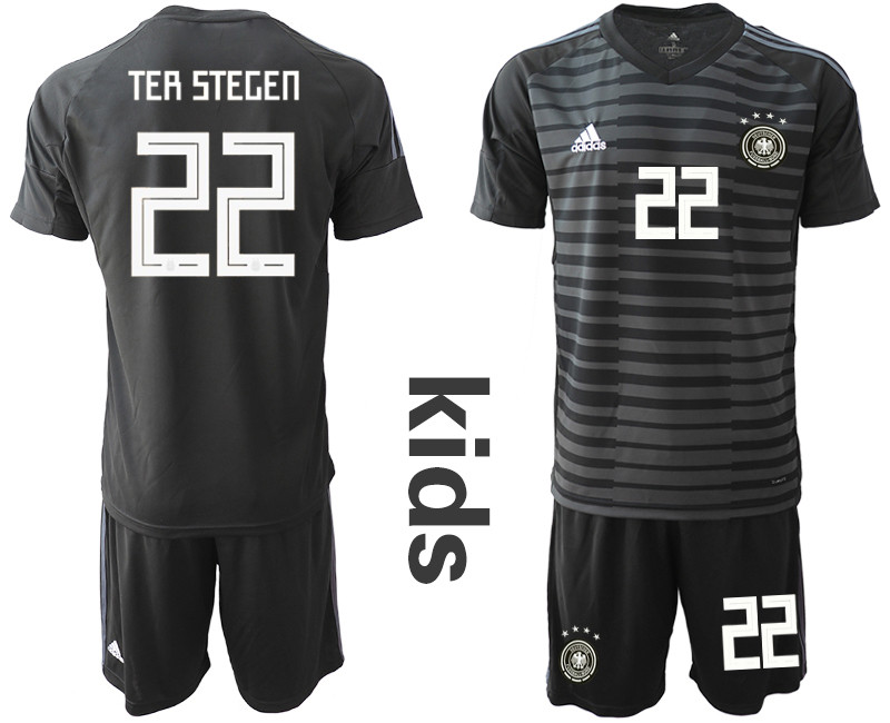 2018 19 Germany 22 TER STEGEN Black Youth Goalkeeper Soccer Jersey