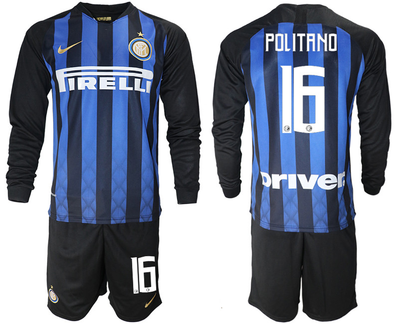 2018 19 Inter Milan 16 POLITANO Home Long Sleeve Soccer Jersey