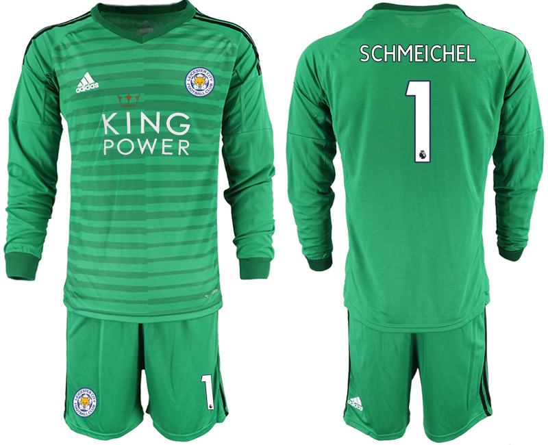 2018 19 Leicester City 1 SCHMEICHEL Green Long Sleeve Goalkeeper Soccer Jersey