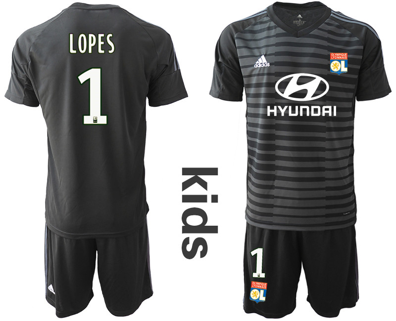 2018 19 Lyon 1 LOPES Black Youth Goalkeeper Soccer Jersey