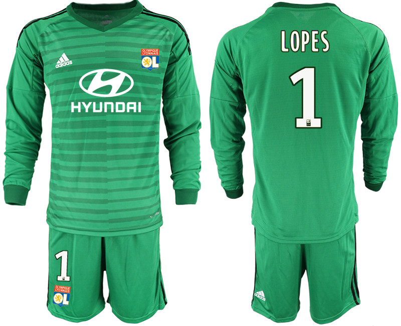 2018 19 Lyon 1 LOPES Green Long Sleeve Goalkeeper Soccer Jersey