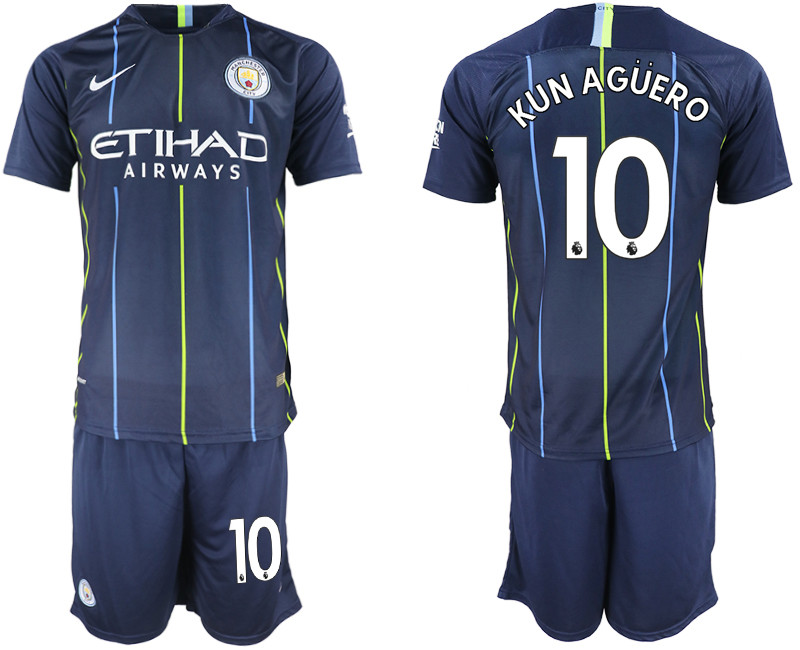 2018 19 Manchester City 10 KUN AGUERO Away Soccer Jersey