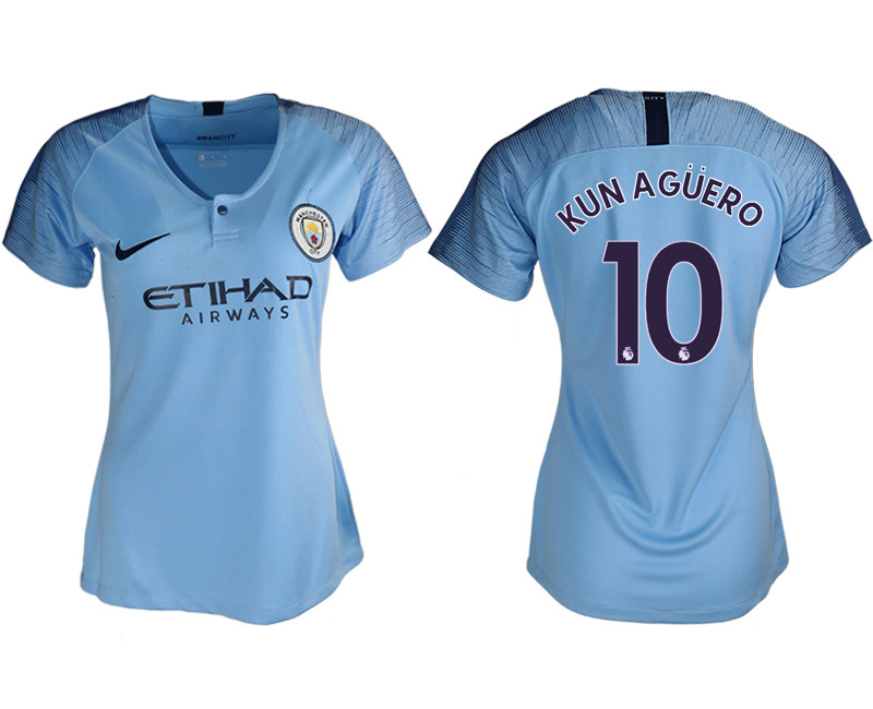 2018 19 Manchester City 10 KUN AGUERO Home Women Soccer Jersey