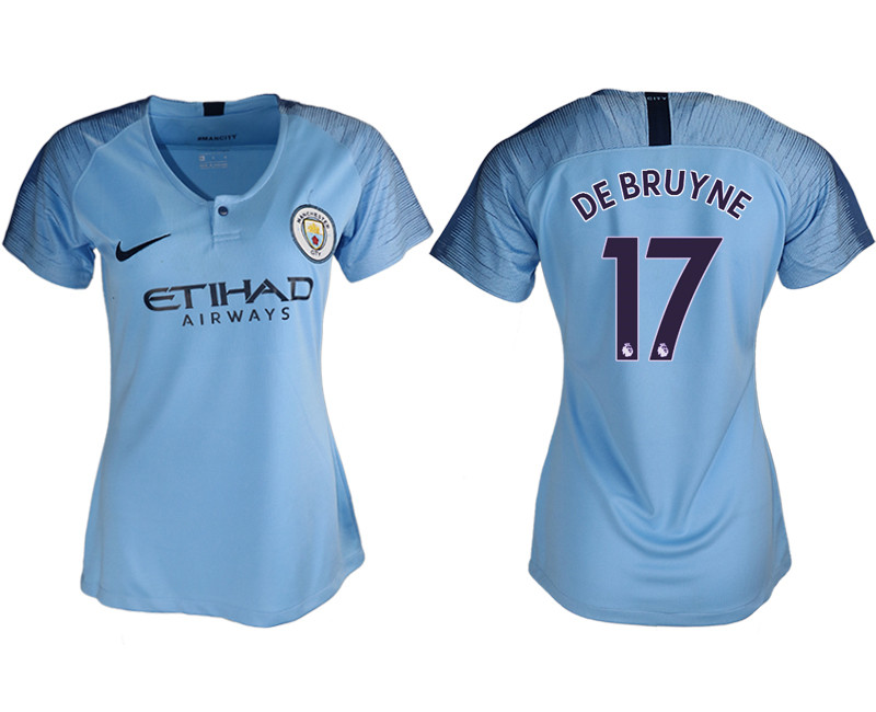 2018 19 Manchester City 17 DE BRUYNE Home Women Soccer Jersey