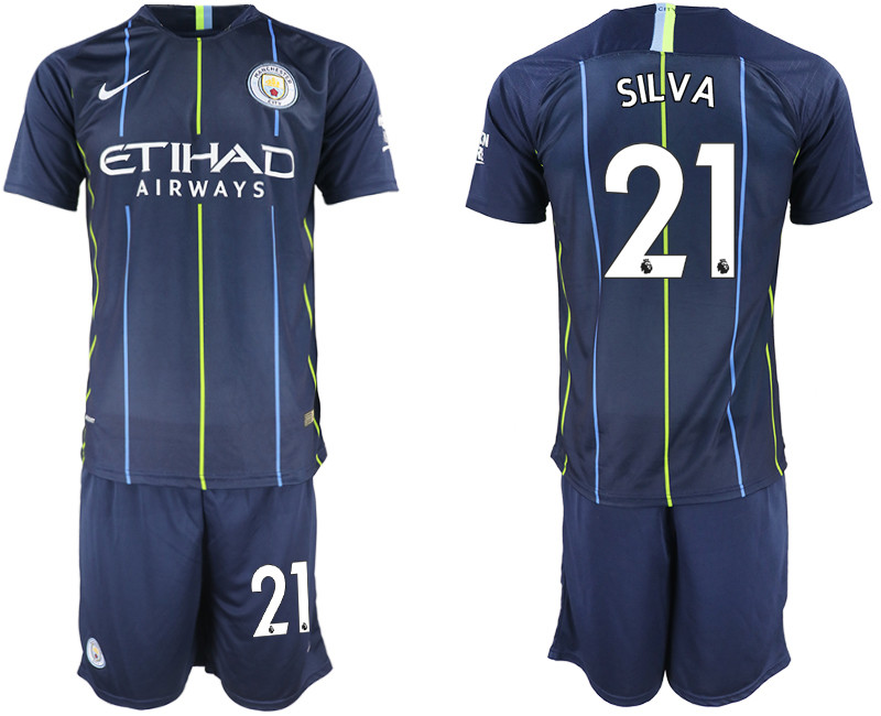 2018 19 Manchester City 21 SILVA Away Soccer Jersey