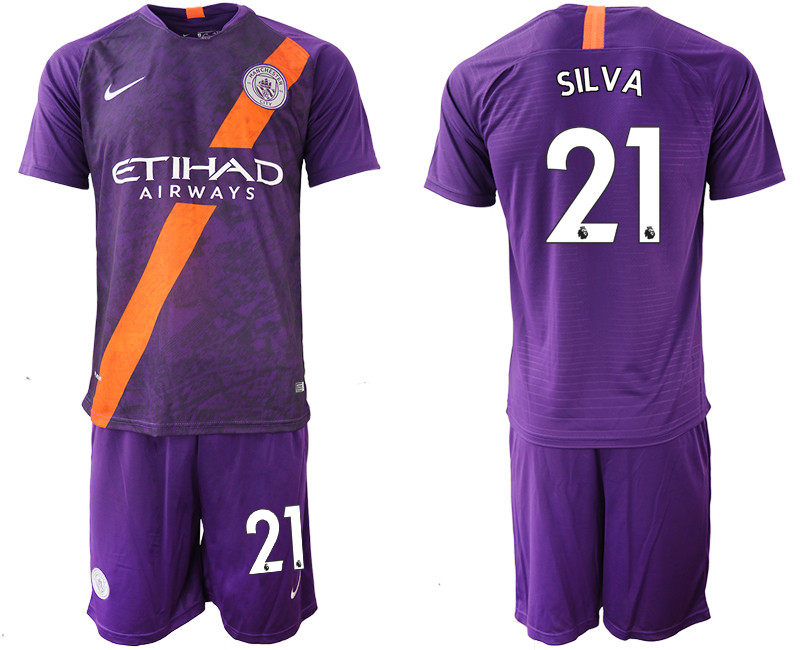 2018 19 Manchester City 21 SILVA Third Away Soccer Jersey