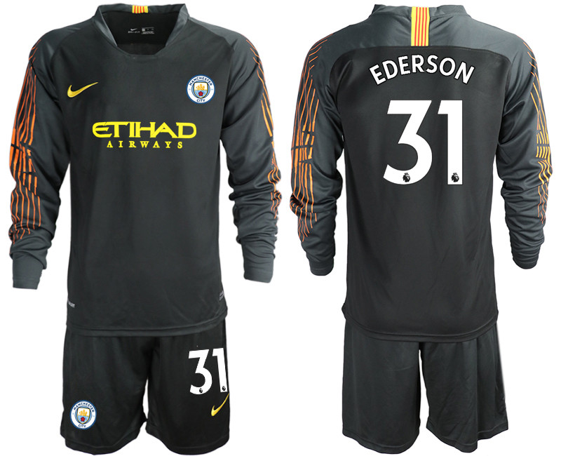 2018 19 Manchester City 31 EDERSON Black Long Sleeve Goalkeeper Soccer Jersey