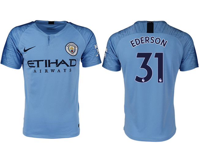 2018 19 Manchester City 31 EDERSON Home Thailand Soccer Jersey