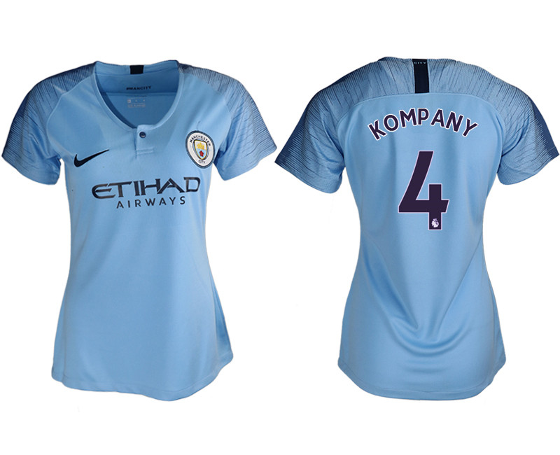 2018 19 Manchester City 4 KOMPANY Home Women Soccer Jersey