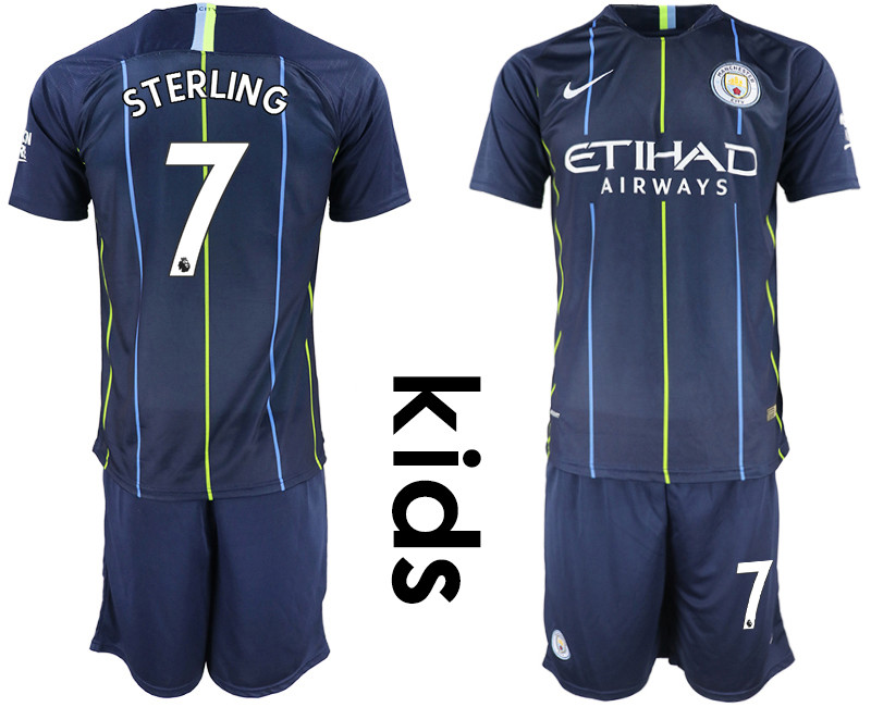 2018 19 Manchester City 7 STERLING Away Youth Soccer Jersey
