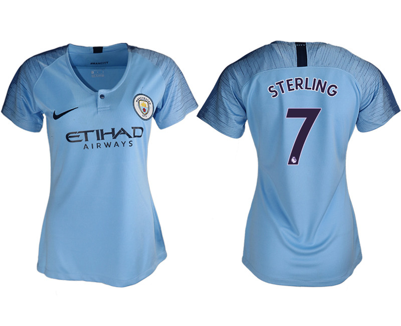 2018 19 Manchester City 7 STERLING Home Women Soccer Jersey