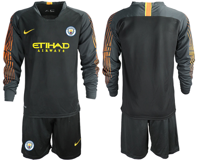 2018 19 Manchester City Black Long Sleeve Goalkeeper Soccer Jersey