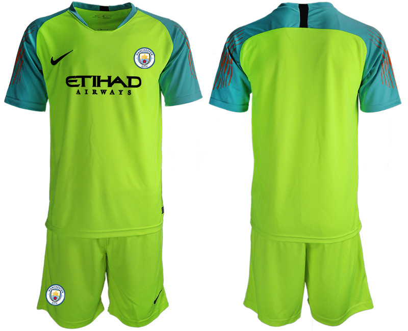 2018 19 Manchester City Fluorescent Green Goalkeeper Soccer Jersey