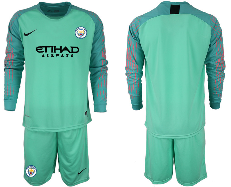 2018 19 Manchester City Green Long Sleeve Goalkeeper Soccer Jersey