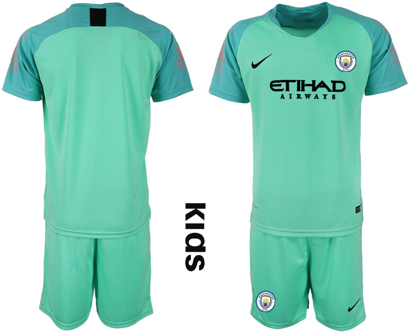 2018 19 Manchester City Green Youth Goalkeeper Soccer Jersey