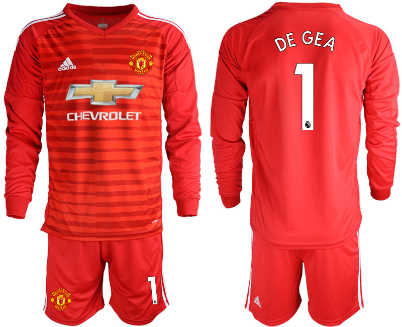 2018 19 Manchester United 1 BUFFON Red Long Sleeve Goalkeeper Soccer Jersey