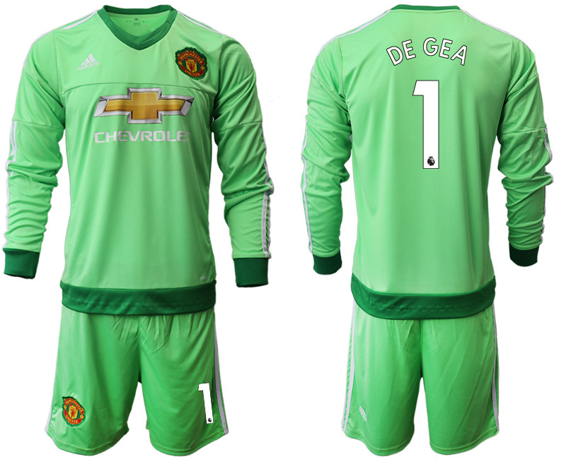 2018 19 Manchester United 1 DE GEA Green Long Sleeve Goalkeeper Soccer Jersey