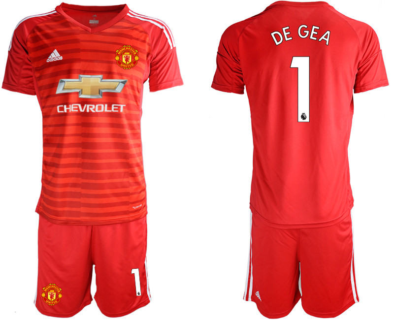 2018 19 Manchester United 1 DE GEA Red Goalkeeper Soccer Jersey