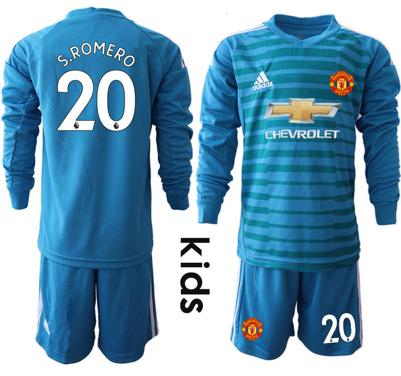 2018 19 Manchester United 20 S.ROMERO Blue Youth Long Sleeve Goalkeeper Soccer Jersey
