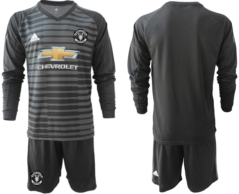 2018 19 Manchester United Black Long Sleeve Goalkeeper Soccer Jersey