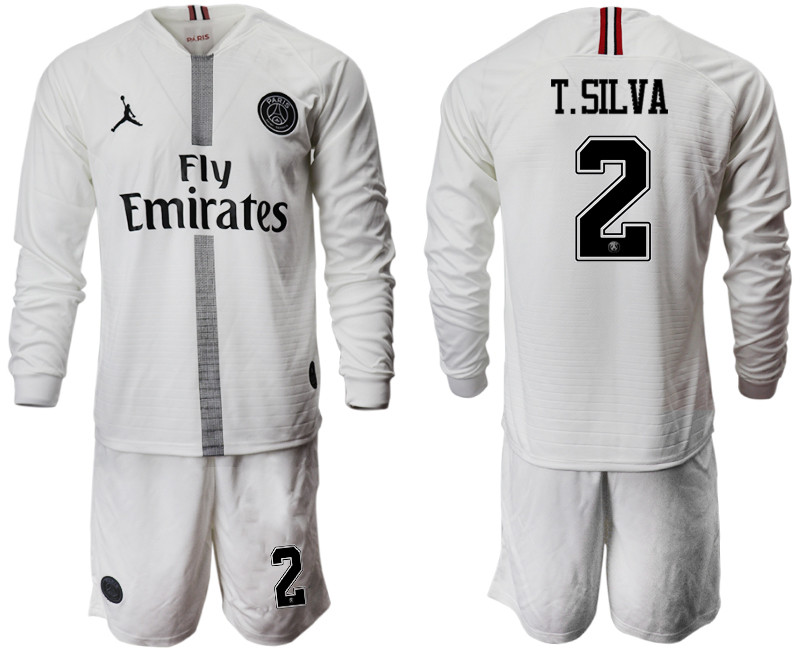 2018 19 Paris Saint Germain 2 T.SILVA Away Long Sleeve Jordan Soccer Jersey