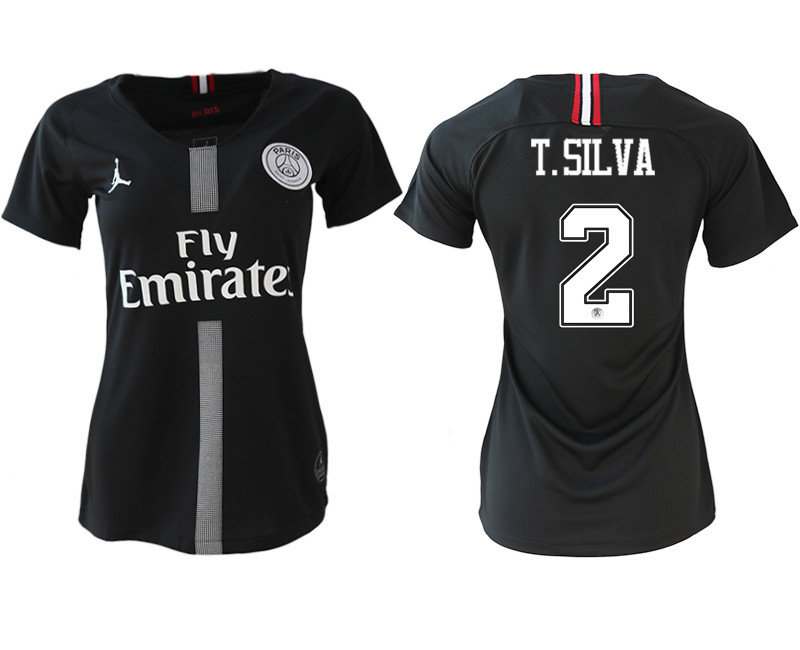 2018 19 Paris Saint Germain 2 T.SILVA Jordan Champions League Black Women Soccer Jersey