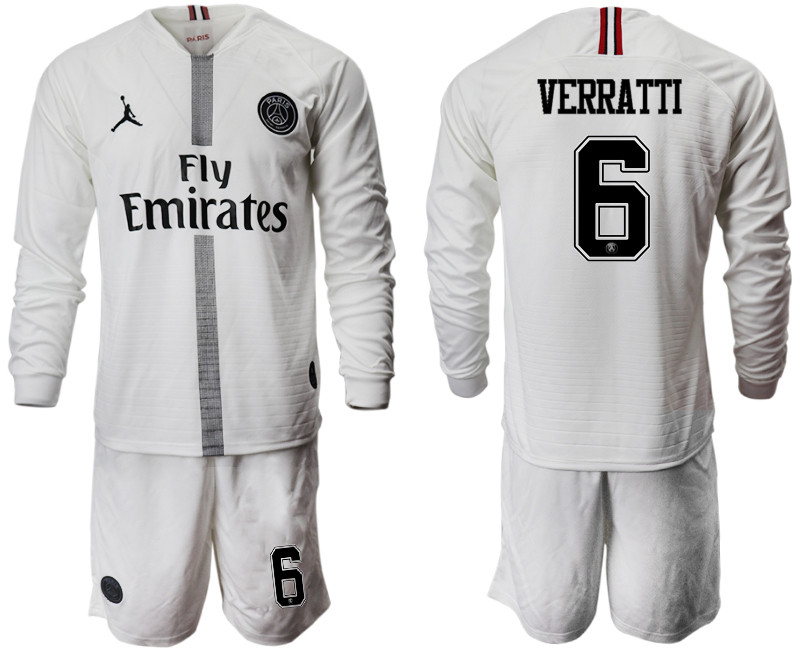 2018 19 Paris Saint Germain 6 VERRATTI Away Long Sleeve Jordan Soccer Jersey