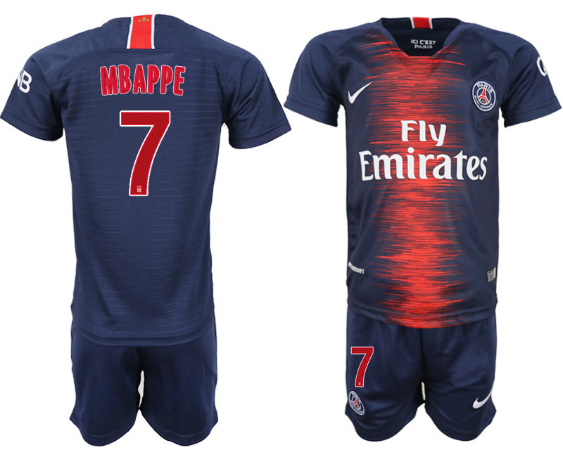 2018 19 Paris Saint Germain 7 MBAPPE Home Youth Soccer Jersey