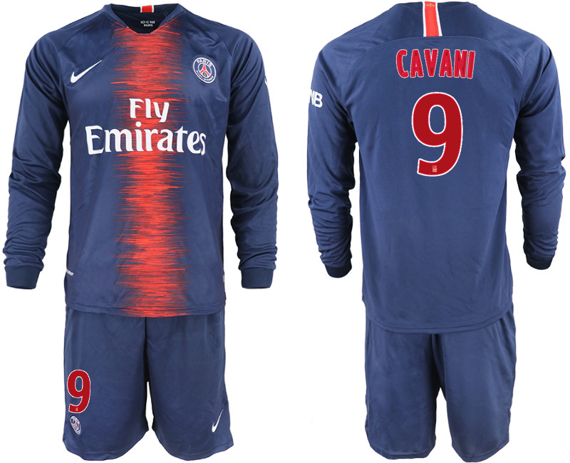2018 19 Paris Saint Germain 9 CAVANI Home Long Sleeve Soccer Jersey