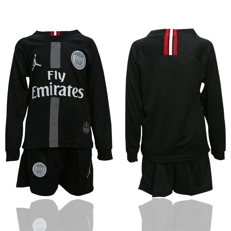 2018 19 Paris Saint Germain Black Youth Long Sleeve UEFA Champions League Jordan Soccer Jersey