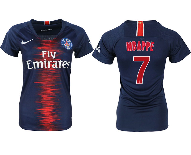 2018 19 Paris St German 7 MBAPPE Home Women Soccer Jersey