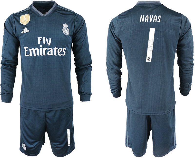 2018 19 Real Madrid 1 NAVAS Away Long Sleeve Soccer Jersey
