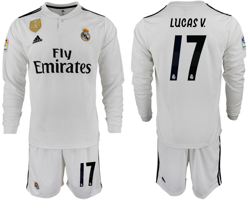 2018 19 Real Madrid 17 LUCAS V. Home Long Sleeve Soccer Jersey