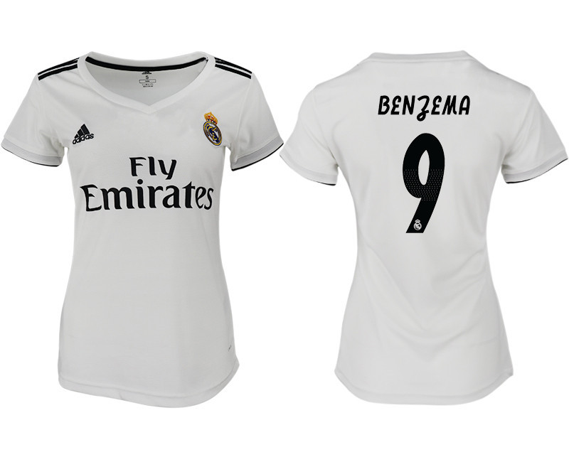 2018 19 Real Madrid 9 BENGEMA Home Women Soccer Jersey