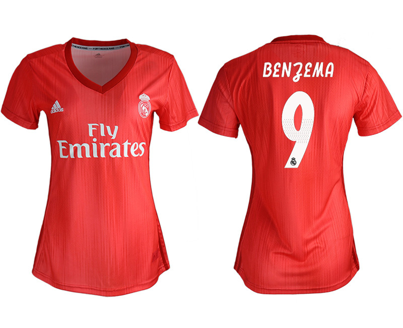 2018 19 Real Madrid 9 BENZEMA Away Women Soccer Jersey