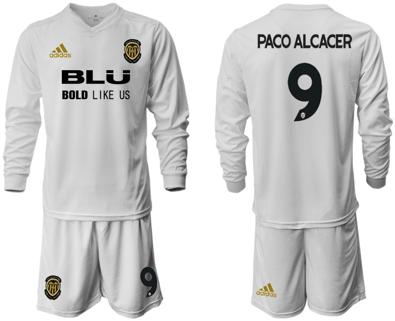 2018 19 Valencia 9 PACO ALCACER Home Long Sleeve Soccer Jersey