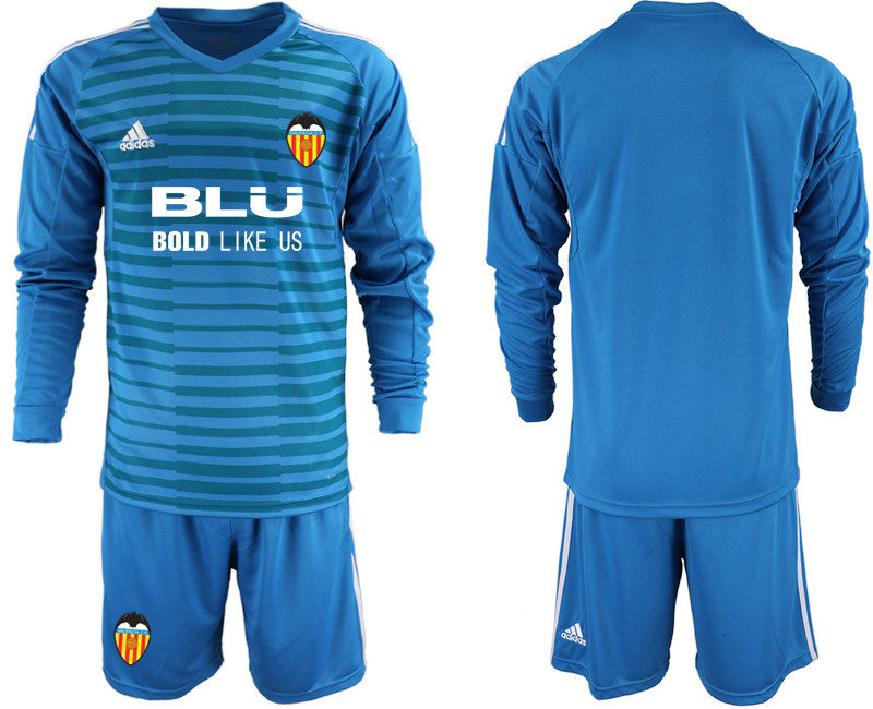 2018 19 Valencia Blue Long Sleeve Goalkeeper Soccer Jersey