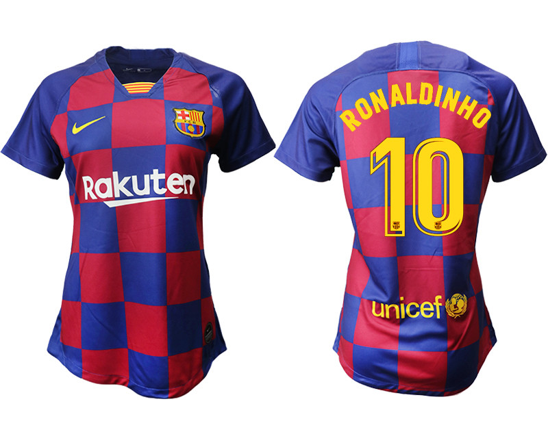 2019 20 Barcelona 10 RONALDINHO Home Women Soccer Jersey