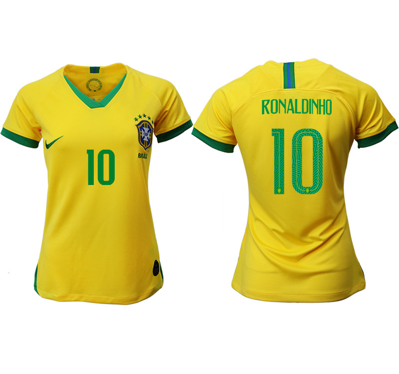 2019 20 Brazil 10 RONALDINHO Home Women Soccer Jersey
