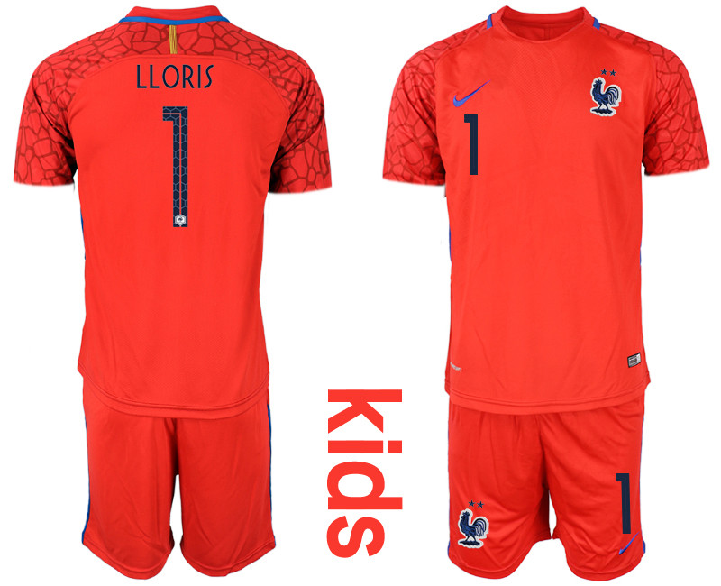 2019 20 France 1 LLORIS Red Youth Goalkeeper Soccer Jersey