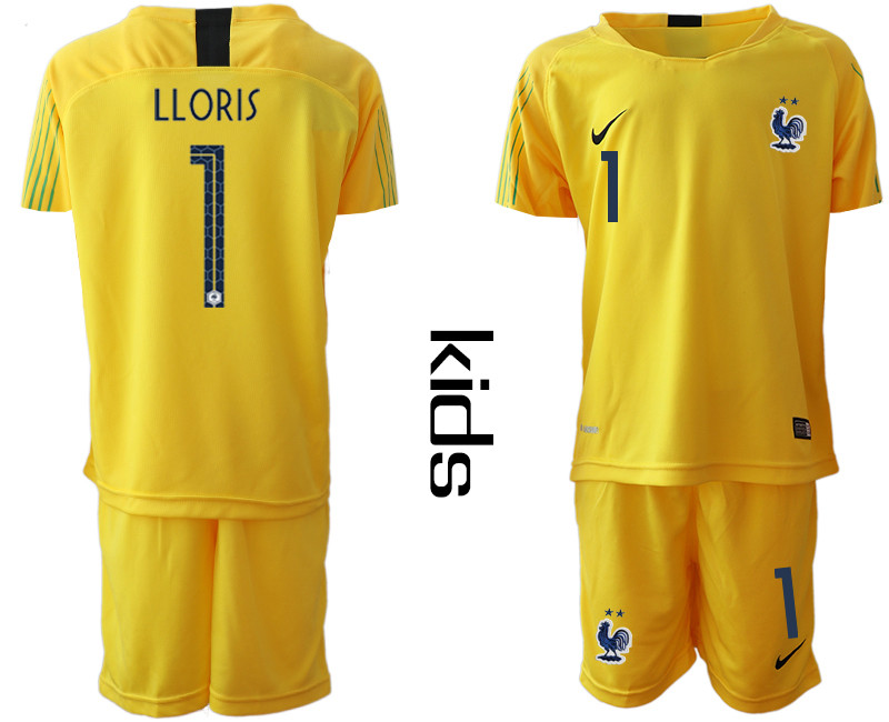 2019 20 France 1 LLORIS Yellow Youth Goalkeeper Soccer Jersey