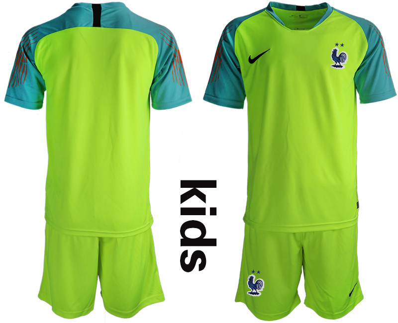 2019 20 France Fluorescent Green Youth Goalkeeper Soccer Jersey