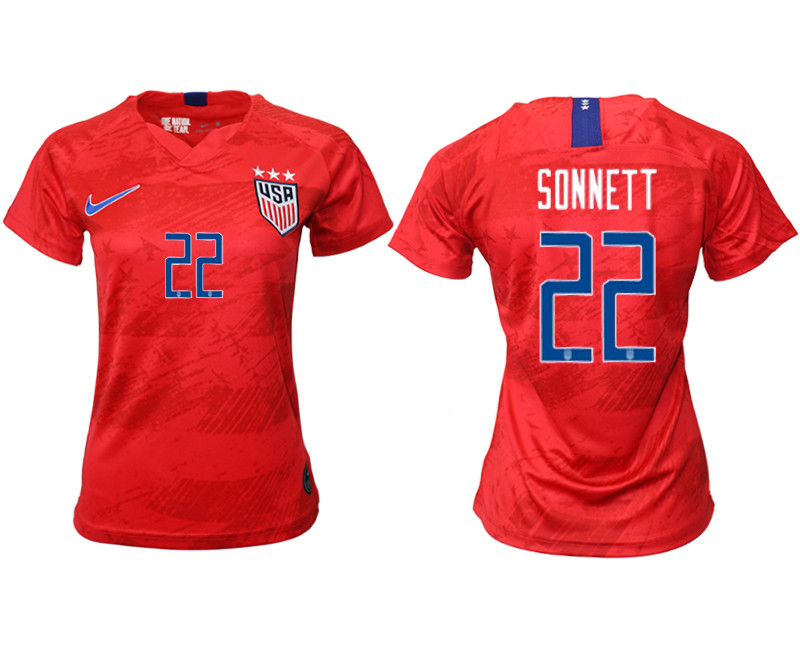 2019 20 USA 22 SONNETT Away Women Soccer Jersey