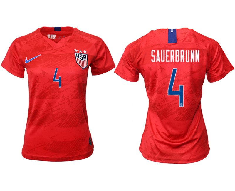2019 20 USA 4 SAUERBRUNN Away Women Soccer Jersey