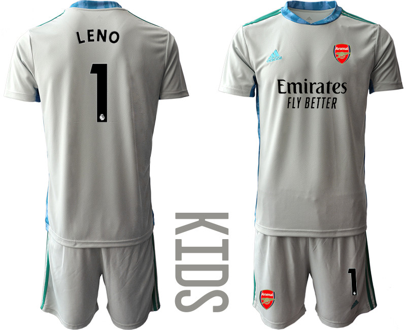 2020 21 Arsenal 1 LENO Gray Youth Goalkeeper Soccer Jersey